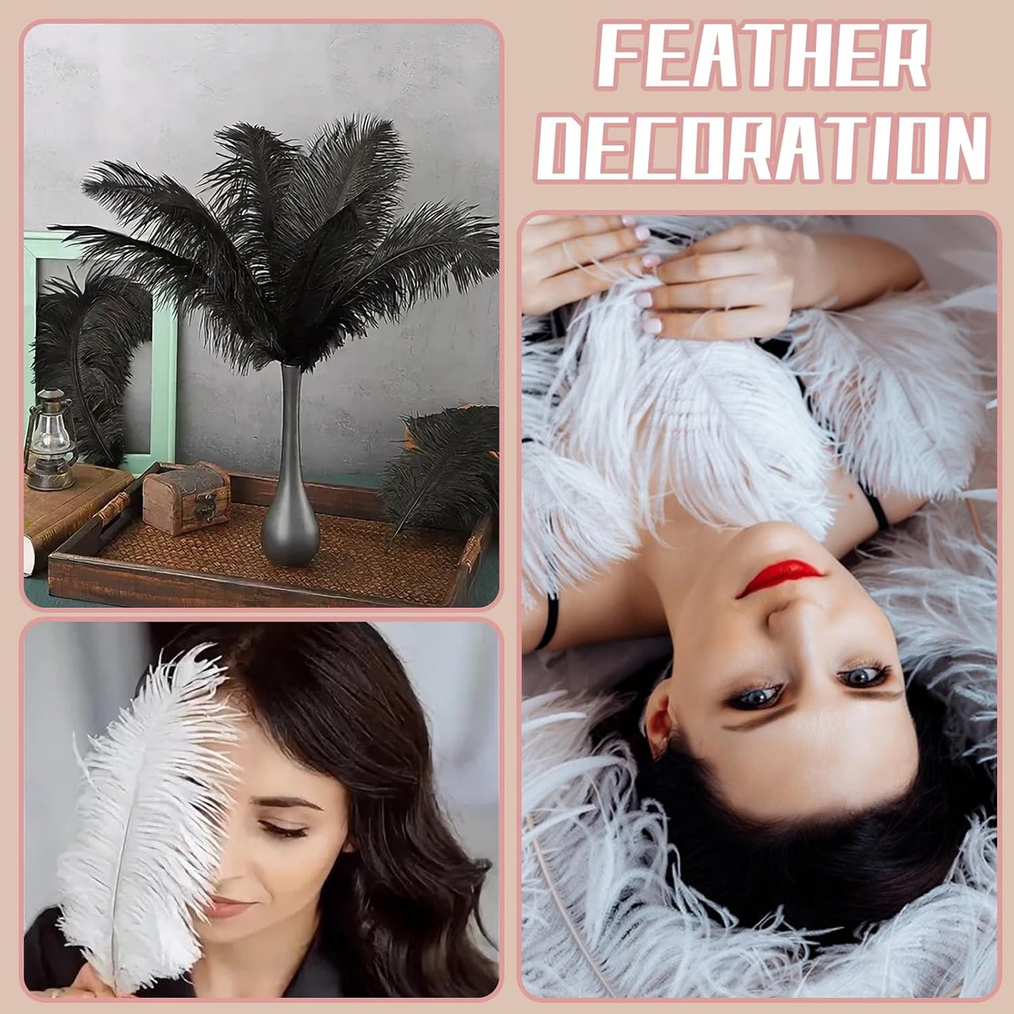 Bulk Pink Ostrich Feathers - 12pcs 12-14inch Crafting Supplies for Centerpiece Table Decorations