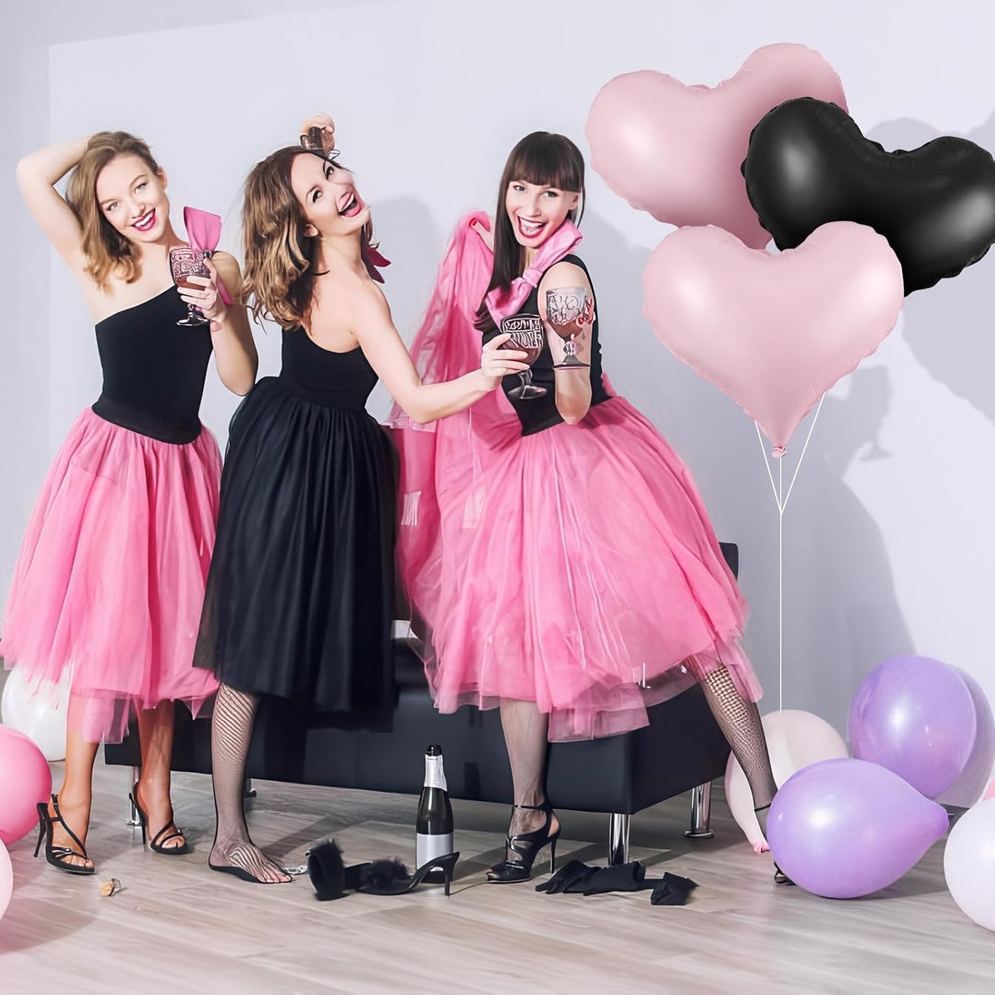 Pink Black Heart Balloons,24Inch Large Pink Black Heart Foil Balloons for Valentine's Day Birthday Wedding Baby Shower Anniversary Decorations