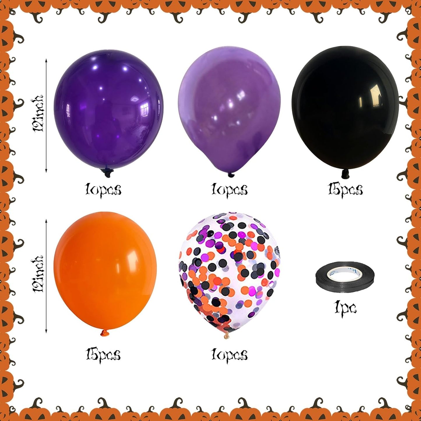 60Pcs Black Orange Purple Balloons, 12 Inch Balloon Purple Black Orange Party Balloons with Confetti Latex Helium Balloon for Birthday Festival Party Decoration Halloween Theme Party Indoor Outdoor
