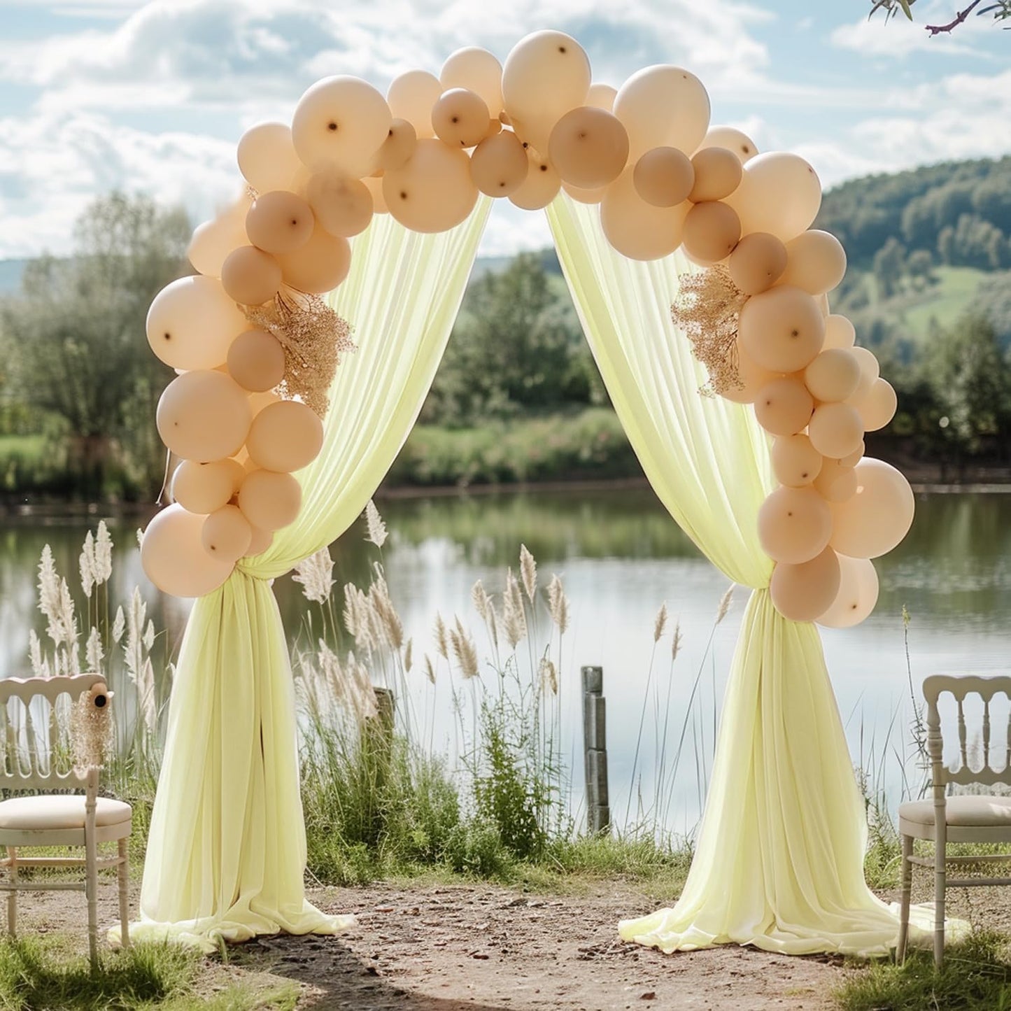 Wokceer Wedding Arch Draping 2 Panels 28.7" x 20FT Beige Sheer Fabric Backdrop for Ceremony, Birthday Party, Bridal Shower Decoration