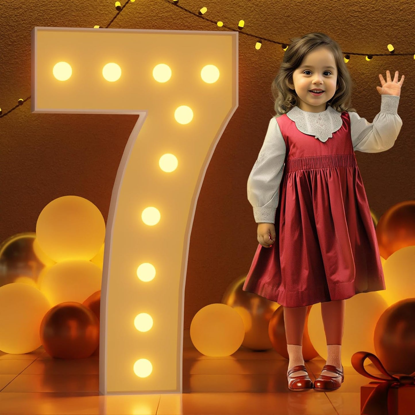 Marquee Numbers 4 Feet Tall Large Light Up Numbers 7th 17th Sweet Sassy and Seven Birthday Decorations Girl Boy Big Yellow Light Outdoor Anniversary Decorations Balloon Arch Kit Party Backdrop 7