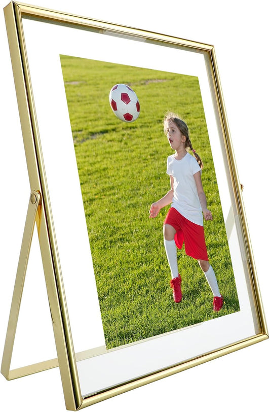 Gold Floating Frame (6"x8", Vertical), For Picture 5x7, 4x6, 3x5, Tabletop Shelf Photo Frame, Classy Gift For Festival, Wedding, Home or Office Décor…