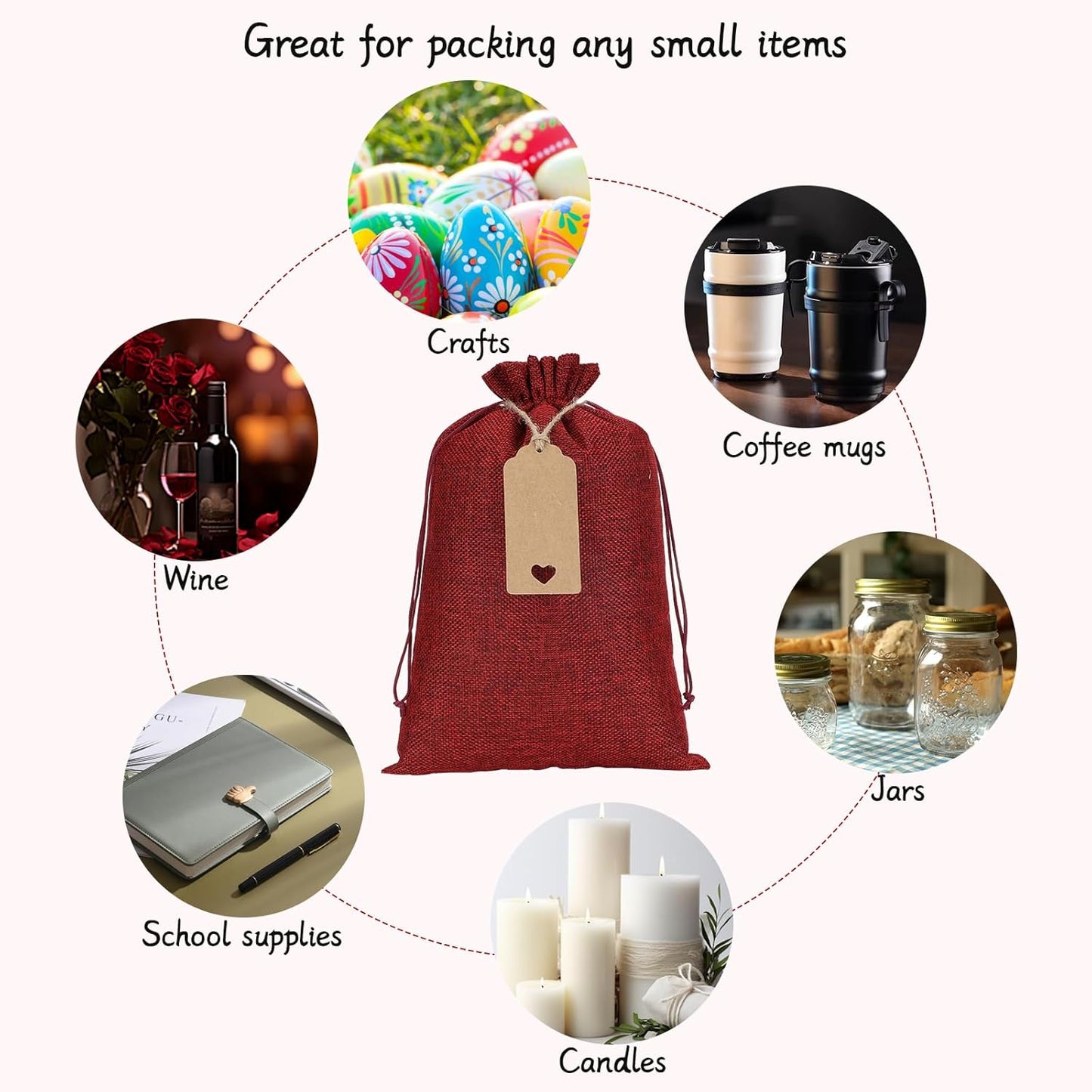 Tapleap Burlap Bags with Drawstring - 10Pcs 8x12 Red Gift Sacks for Wrapping Halloween Favors, Breads, Mason Jars, For Birthday, Wedding, Fall Themed Party or Household Use