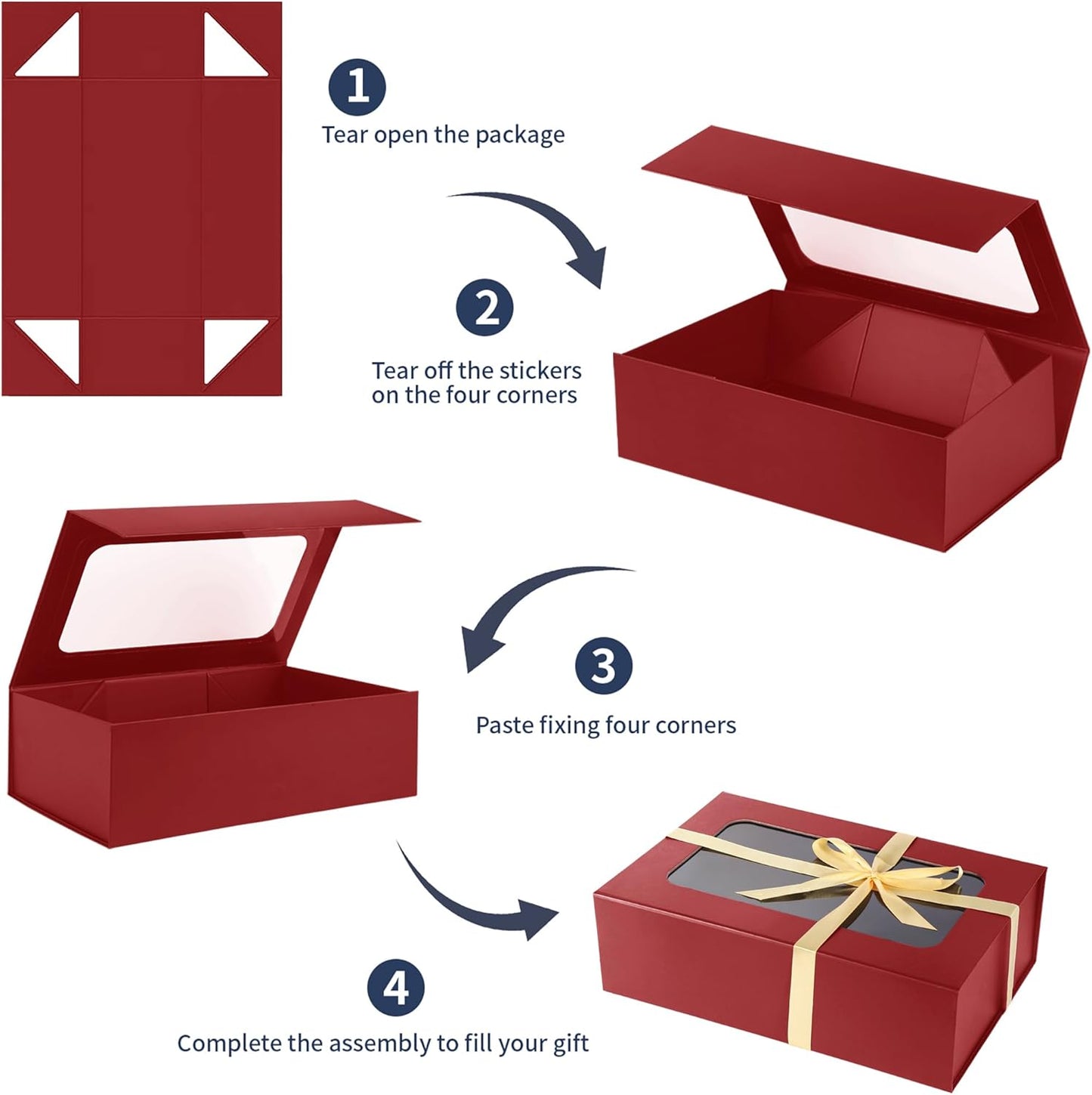 TIACABO Red Large Gift Box with Window, 13.5"x9"x4.3" Bridesmaid Boxe for Gifts Giving,Birthday Gift Boxes with Magnetic,Closure Lid Gifts Box for Presents,Cute Boxe,Luxury for Gift Packaging