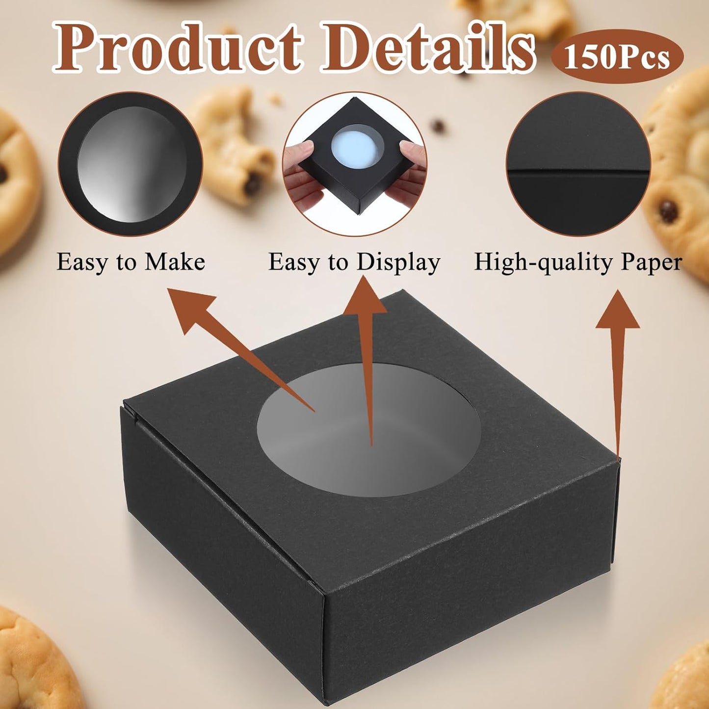 ADLABLD 150 Pcs Small Soap Boxes with Window for Homemade Soap Packaging, 3 * 3 Inch Black Soaps Wrappers Favor Gift Boxes for Homemade Soaps, Candy Chocolate, Bakery Cookies, Party Favor Box