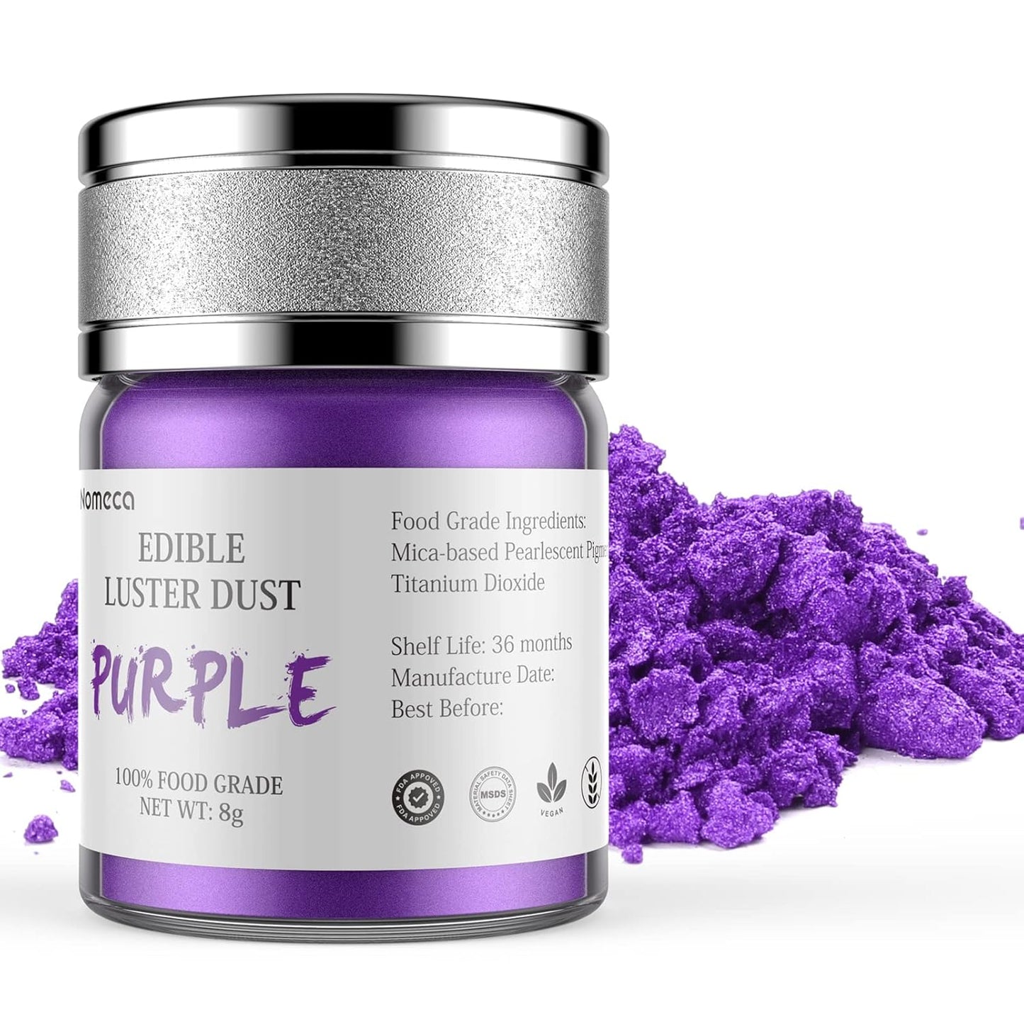 Nomeca Edible Luster Dust, 8 Grams Food Grade Shimmer Gold Cake Dust Metallic Food Coloring Powder for Cake Decorating, Baking, Fondant, Gumpaste, Chocolate, Candy, Drinks, Cookies - Purple