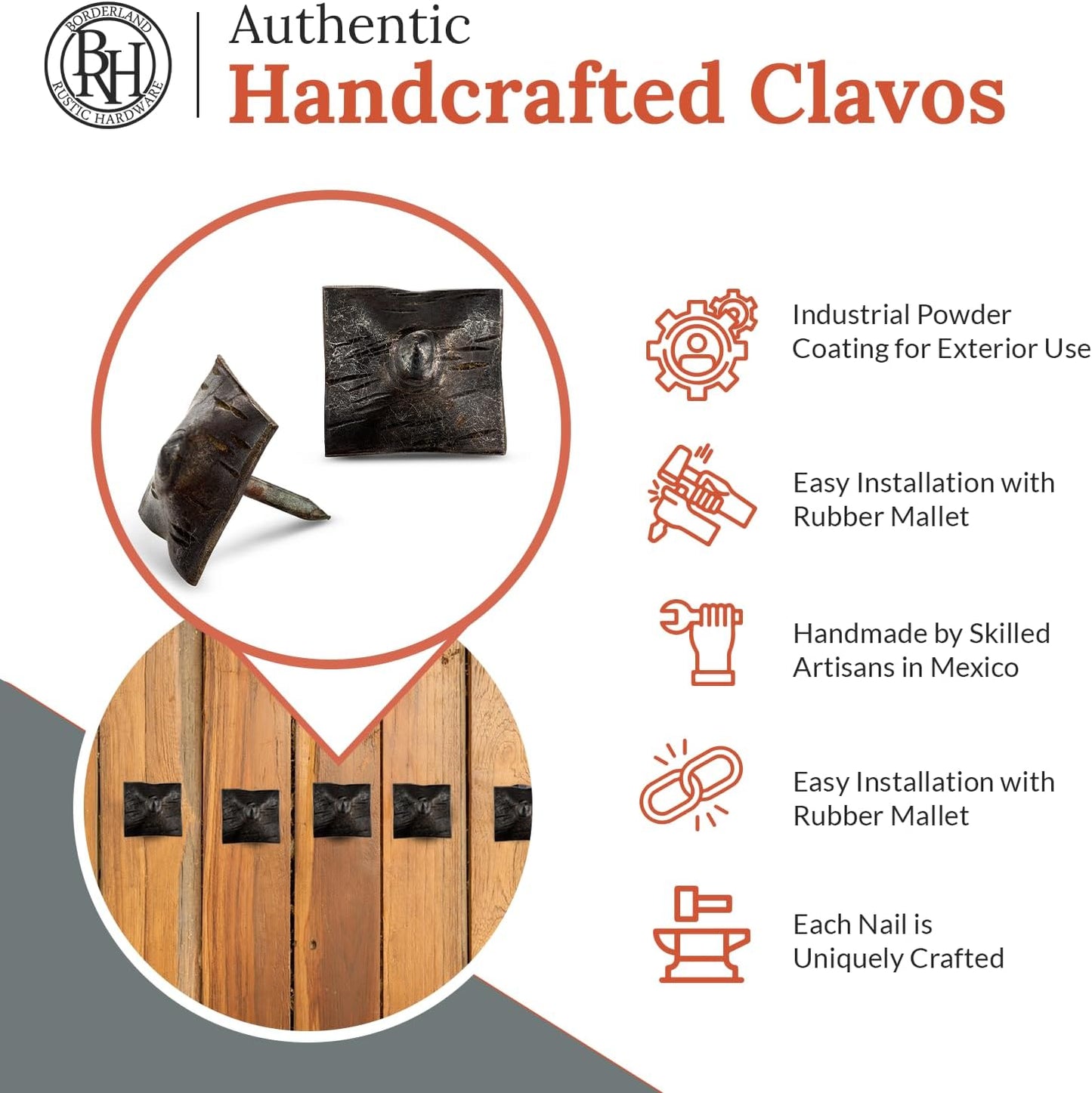 25 Pack 1" Square Head Iron Clavos Decorative Nails – Unfinished – Handmade Rustic Square Fasteners for Farmhouse Shutters, Faux Wood, Barn Doors, Shutters, and Gates – Ornamental Wood Accent