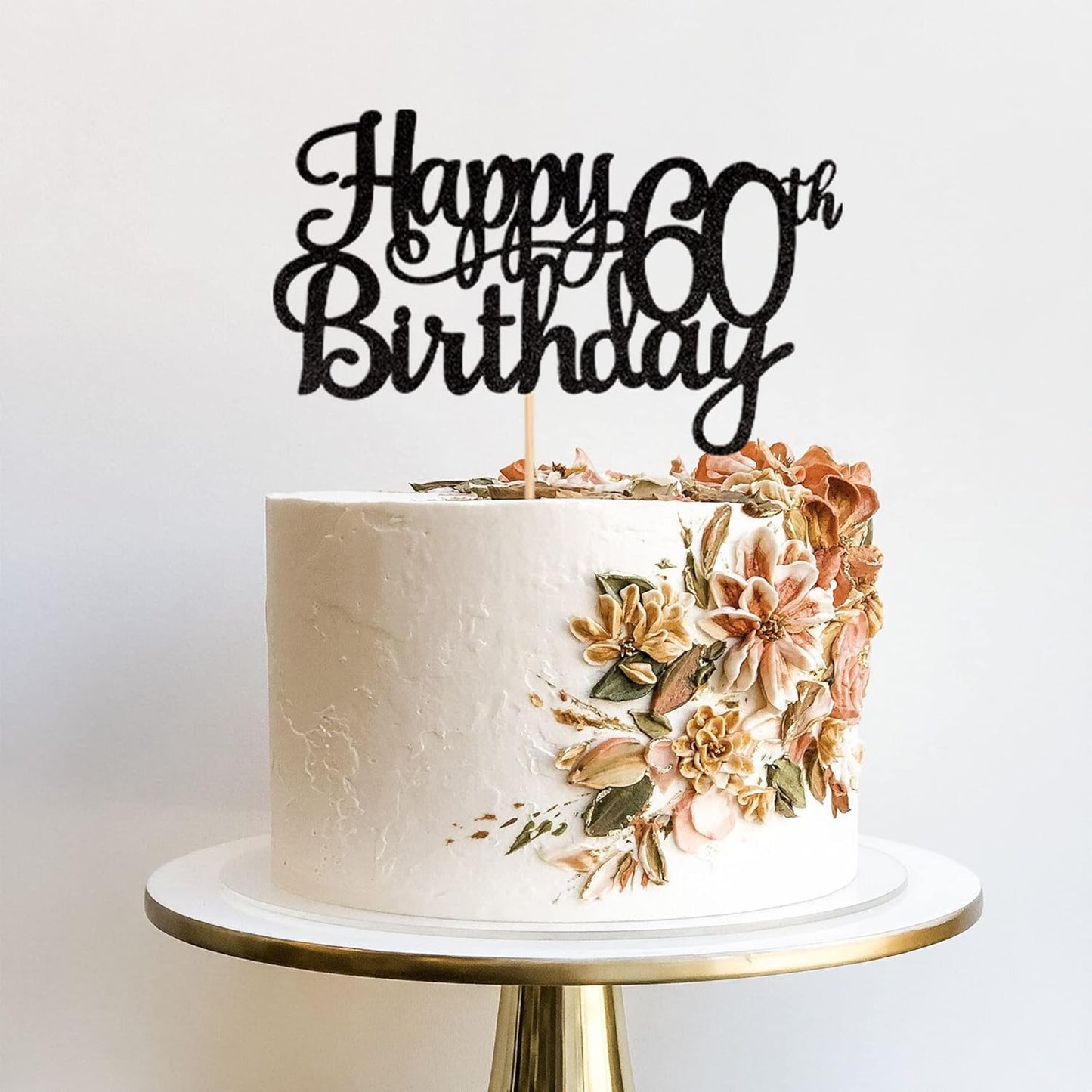 1 PCS Happy 60th Birthday Cake Topper Glitter Cheers to 60 Years Birthday Cake Pick 60 Fabulous Cake Decoration for Happy 60th Birthday Anniversary Party Decorations Supplies Black
