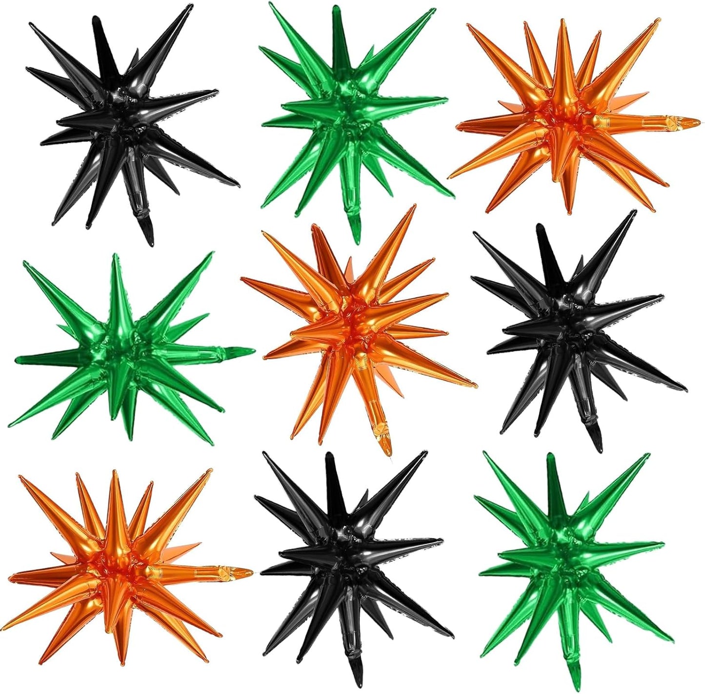 Black Green Orange Star Balloons,9Pcs 22Inch Black Orange Green Explosion Spike Cone Helium Polyester Film Star Foil Balloons for Halloween Birthday Baby Shower Party Decorations