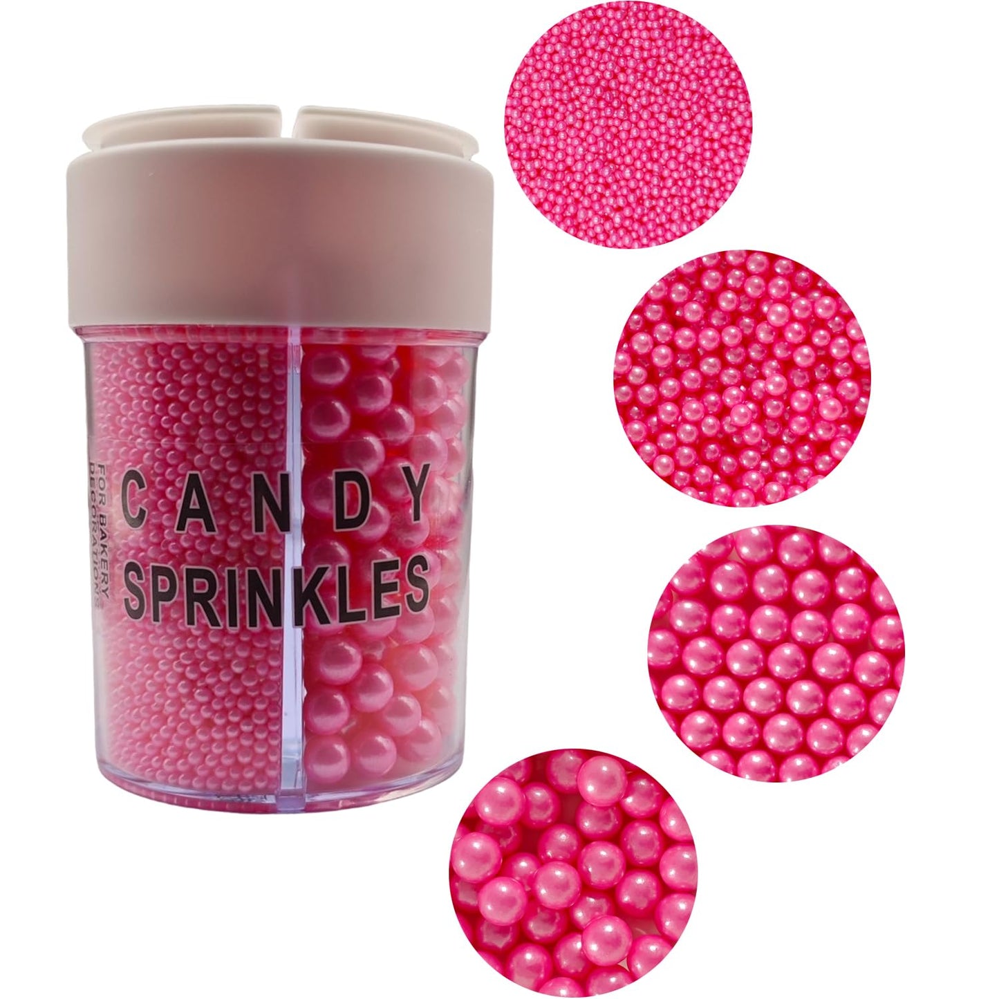 4 in 1 Edible Pink Pearl Sugar Sprinkles 6 oz, 4 sizes Candy Pearls Ideal for Baking, Cake and Cupcake Toppers, Cookie Decoration, Ice Cream Topping, Wedding Shower Valentines Halloween Christmas