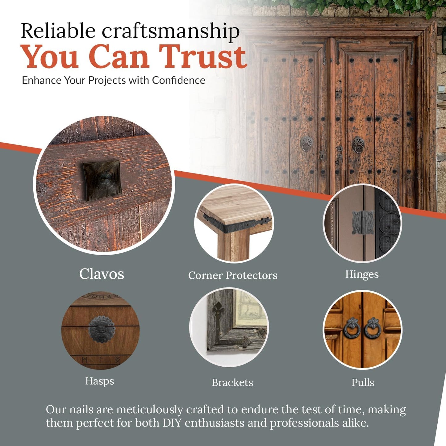 100 Pack 2" Square Head Iron Clavos Decorative Nails – Sealed Rusted – Handmade Rustic Square Fasteners for Farmhouse Shutters, Faux Wood, Barn Doors, Shutters, and Gates – Ornamental Wood Accent