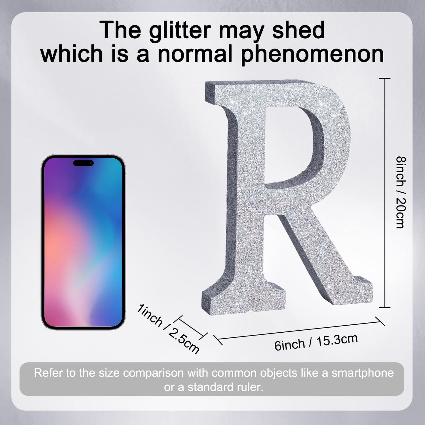 TONIFUL 8 Inch Silver Glitter Letter R Table Centerpiece A-Z Silver Birthday Party Decorations,Silver Alphabet R for Birthday,Chrismas,Graduation,Bridal Shower,Wedding,Anniversary Party Supplies