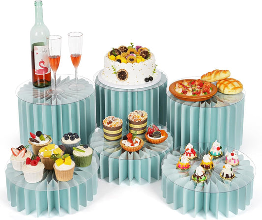Buffet Risers, Food Risers for Buffet Table Cardboard Food Display Risers for Party Dessert Table Display Set for Show Catering Desserts Collectibles Jewelry (6 Pcs Blue)