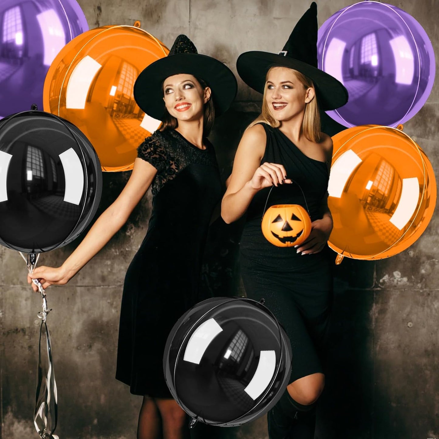Halloween Black and Orange Foil Balloons, 6 Pcs Large Metallic Orange Black Purple Giant 4D Round Balloons, 22 Inch Big Round Foil Balloon for Birthday Party Halloween Decorations
