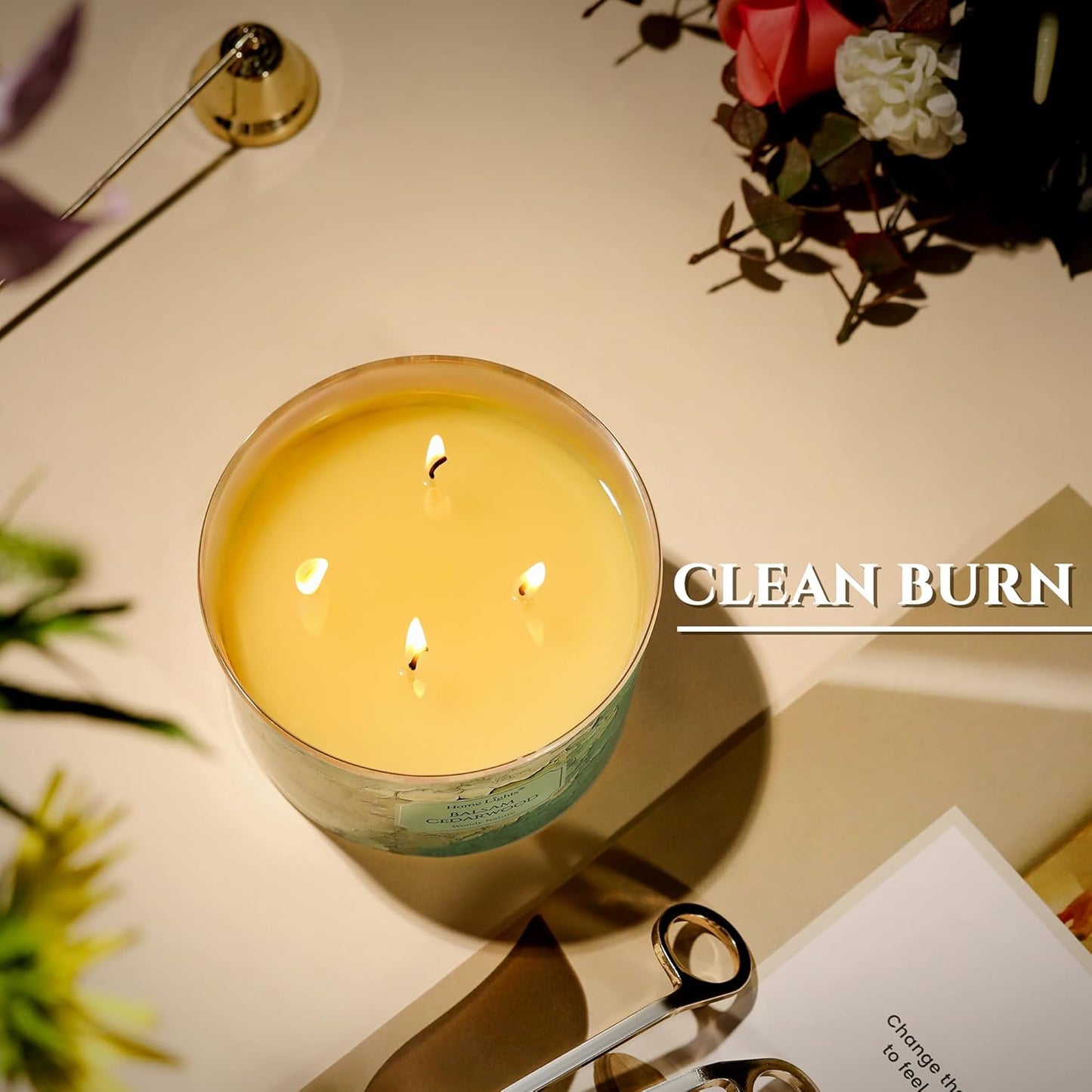 HomeLights Balsam Cedarwood Scented Candles | 18oz Soy Candles Industrial Chic 4-Wick Large Candle Jars | Ideal Candle Gifts for Events, Home Decor Stress, Relief & Relaxation