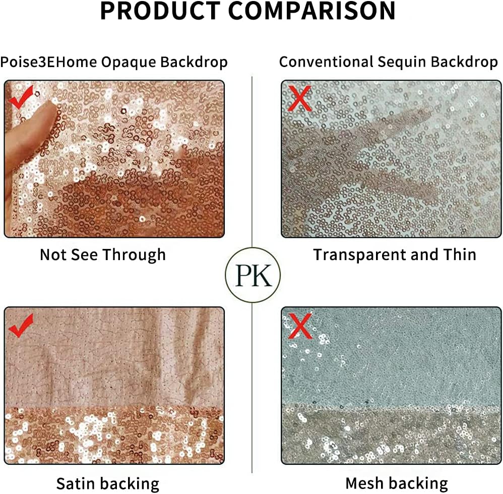 Poise3EHome 8Ft x 8Ft Rose Gold Sequin Backdrop, Glitter Thick Satin Background Drapes, Sparkly Opaque Photography Curtain, Sequence Xmas Thanksgiving Backdrop for Wedding Party Festival Decor