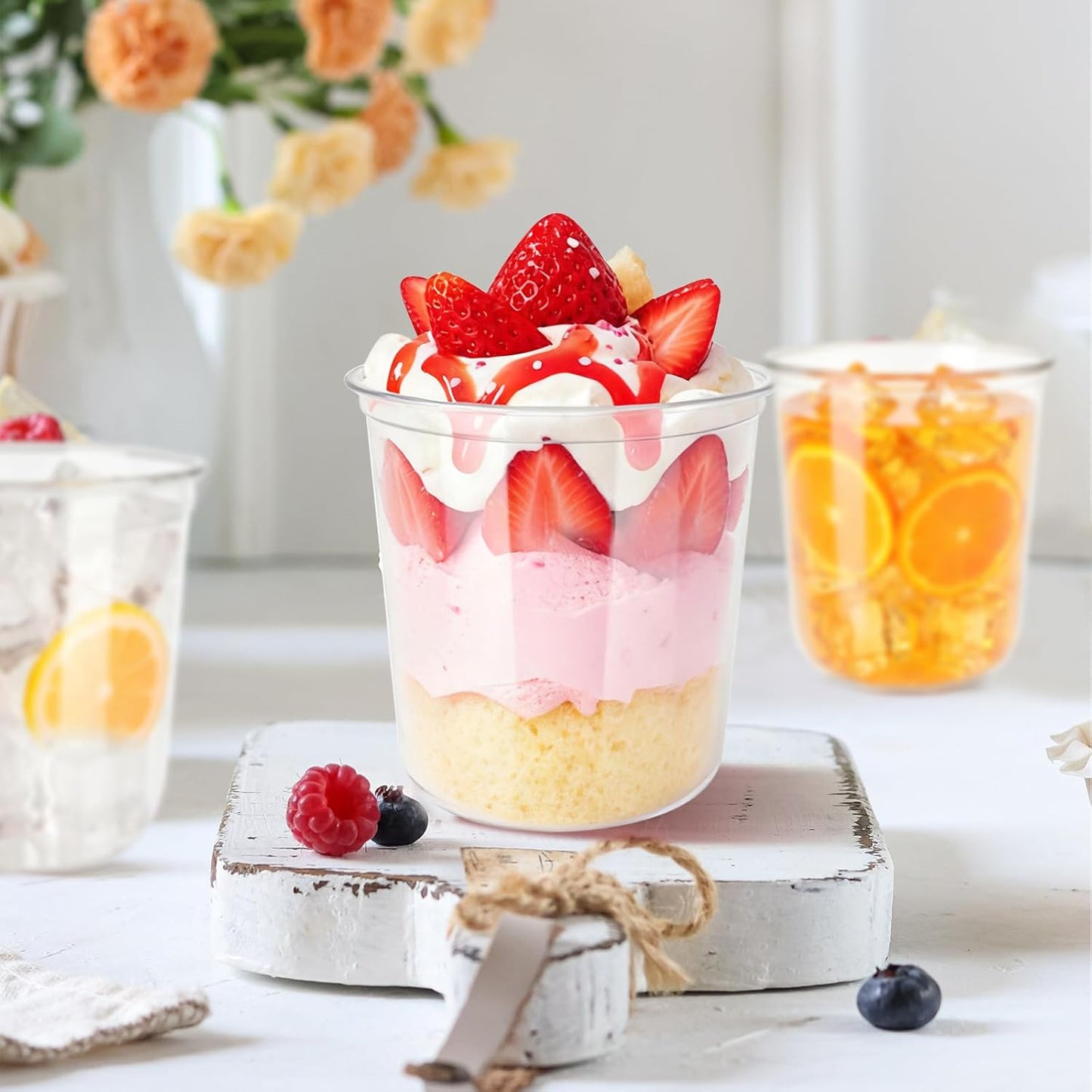 60 Pcs Disposable Stemless Clear Glasses 12 oz NATURAL Arc Crystal Plastic wine glasses Clear Classic Pet Cup for Meeting Weddings Birthdays Cocktail Christmas Party Supplies