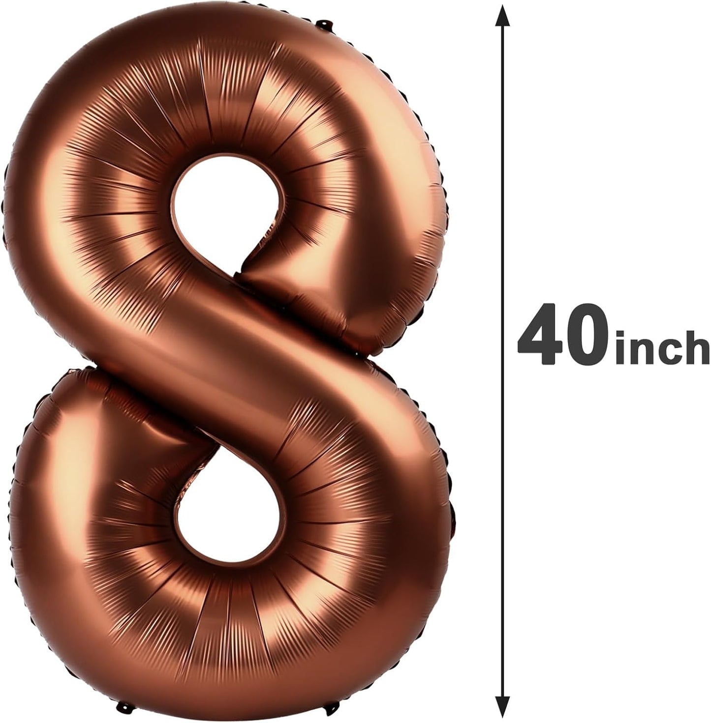 Dark Brown Foil Number 8 Balloon 40 Inch, Helium Mylar Eight Number 8 18 28 38 48 58 80 88 Birthday Balloons, 8th Coffee Brown Women Men Wedding Anniversary, Graduations Party Supplies
