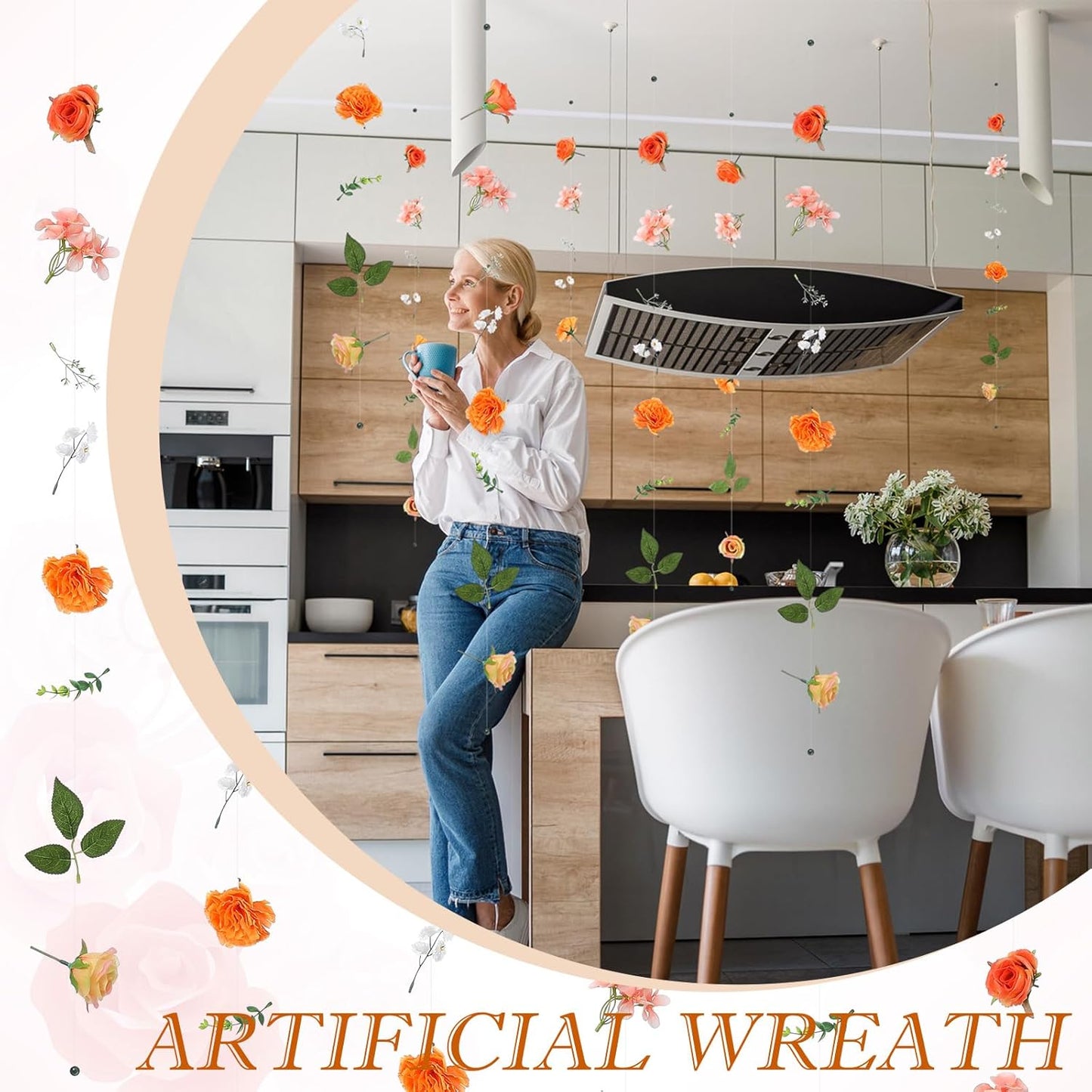 XunYee 6 Pcs 35.4 ft Flower Garlands Hanging Wildflower Backdrop Decoration Artificial Floral Garlands Fake Flower Vines Faux Silk Wildflower Decor for Halloween Fall Wedding Garden Wall Arch(Rose)