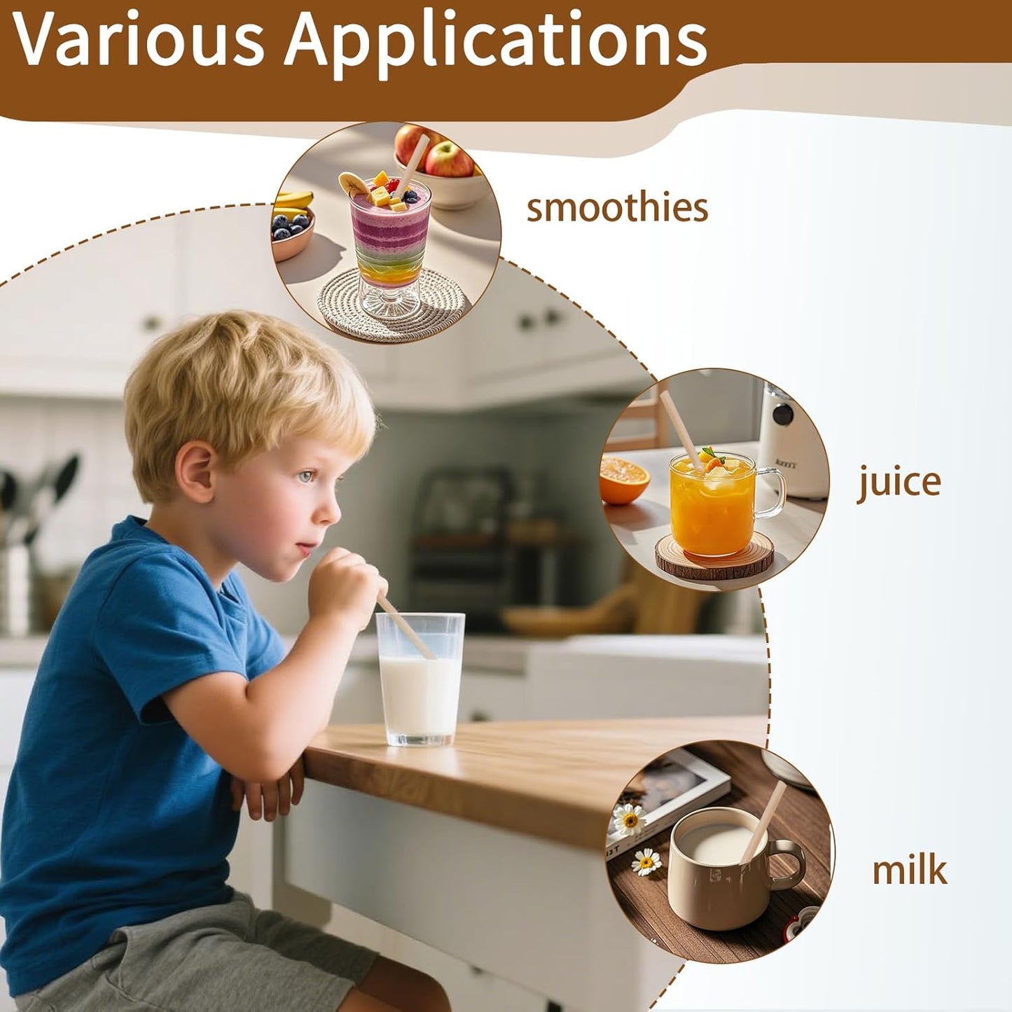 200 Pcs Sugarcane Straws Disposable, 8 In Drinking Agave Long Edible Compostable Biodegradable Cocktail Straws, Natural Brown Juice Coffee Tea Bulk Straw, Sturdy Straw for Drinks Home Restaurant