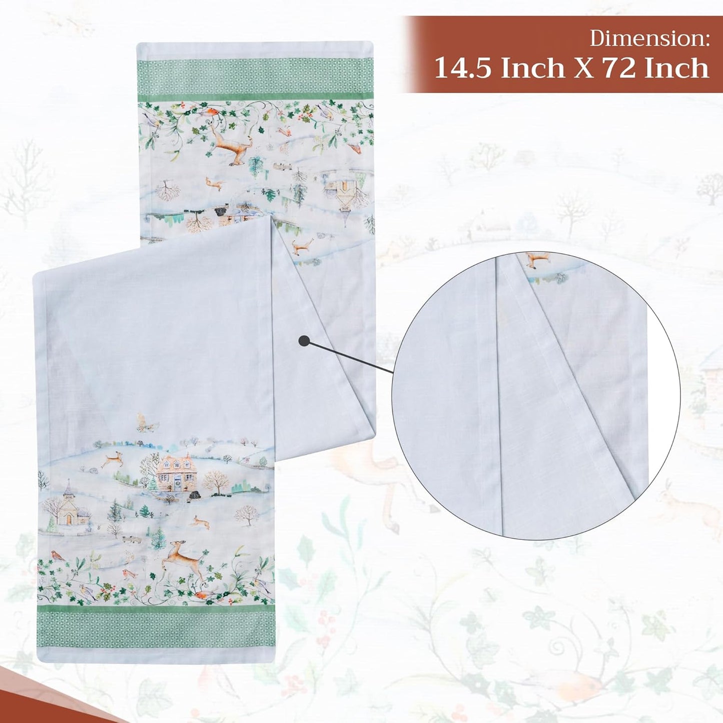 Maison d' Hermine Table Runner 100% Cotton Single Layer Table Runners 72 inches Long for Thanksgiving Christmas Decorations Home Kitchen Dining Party Wedding (Snowy World, 14.5" x 72")
