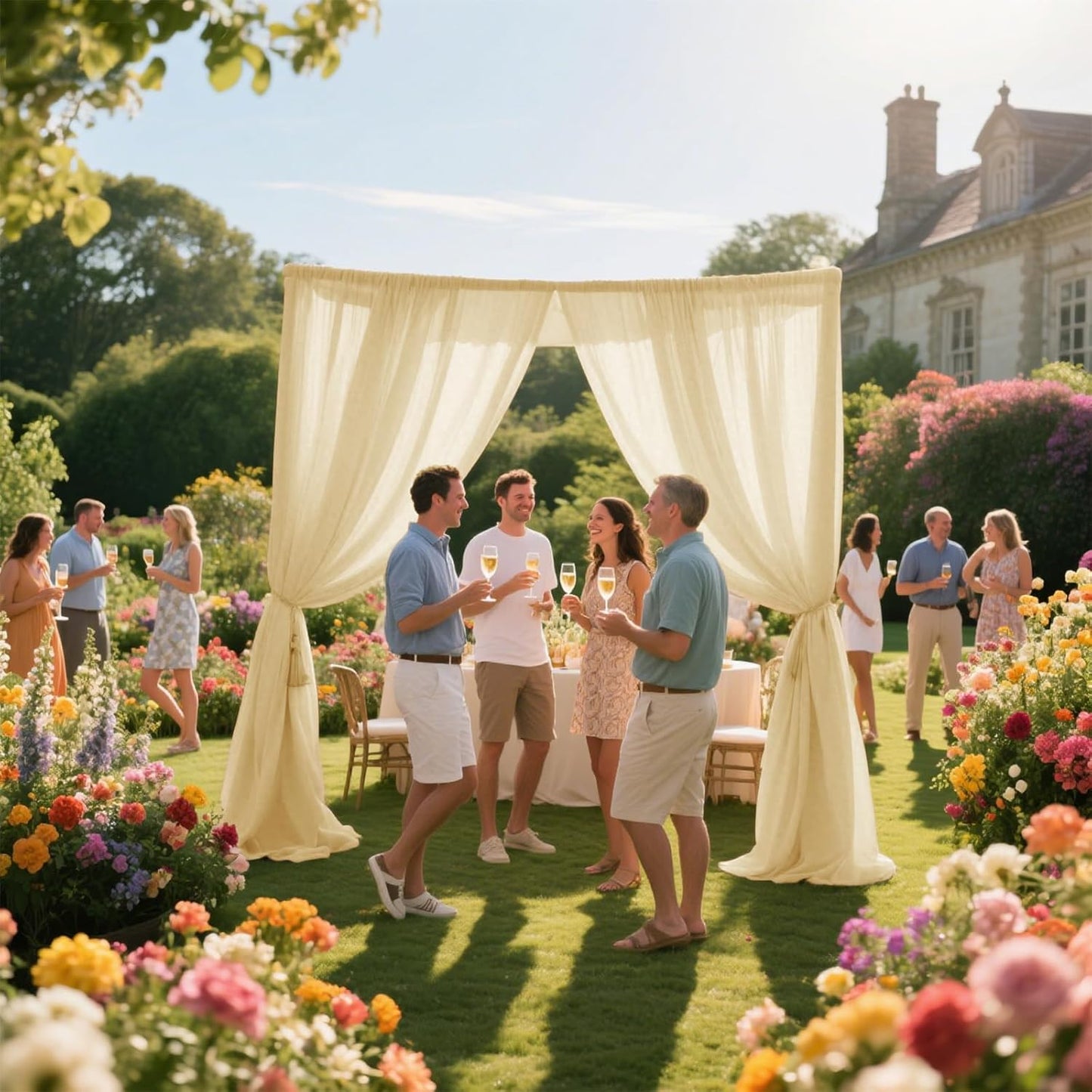 VOK Wedding Arch Draping Fabric Chiffon Fabric, 29in x 18Ft 2 Panels Sheer Chiffon Outdoor Curtain for Wedding Ceremony Birthday Party Decoration (Champagne,2 Panel)