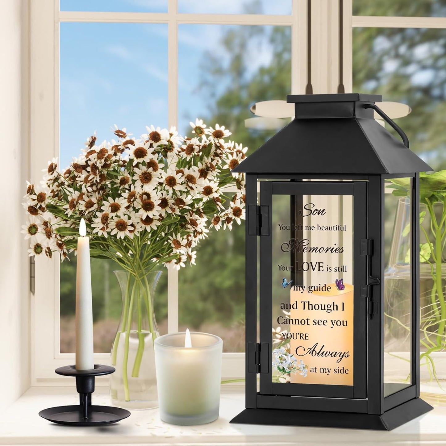 Memorial Gifts Memorial Lantern for Loss of Son in Memory of Son Bereavement Gifts Loss of Son Sympathy Gift for Son Remembrance Gifts Sympathy Lantern with LED Candle