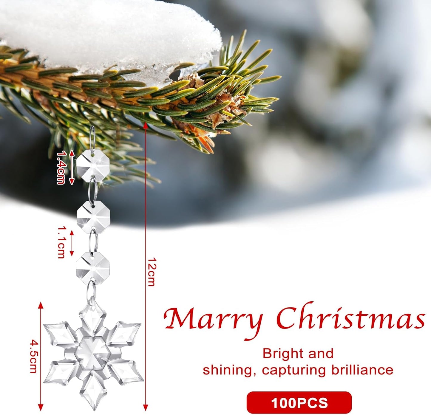 Nuenen 100 Pcs Hanging Crystals for Centerpieces Acrylic Chandelier Garland Beads Strands Prism Decorations Clear Teardrop Chandelier Crystals Pendant Wedding Home Garden Outdoor Ornaments(Snowflake)