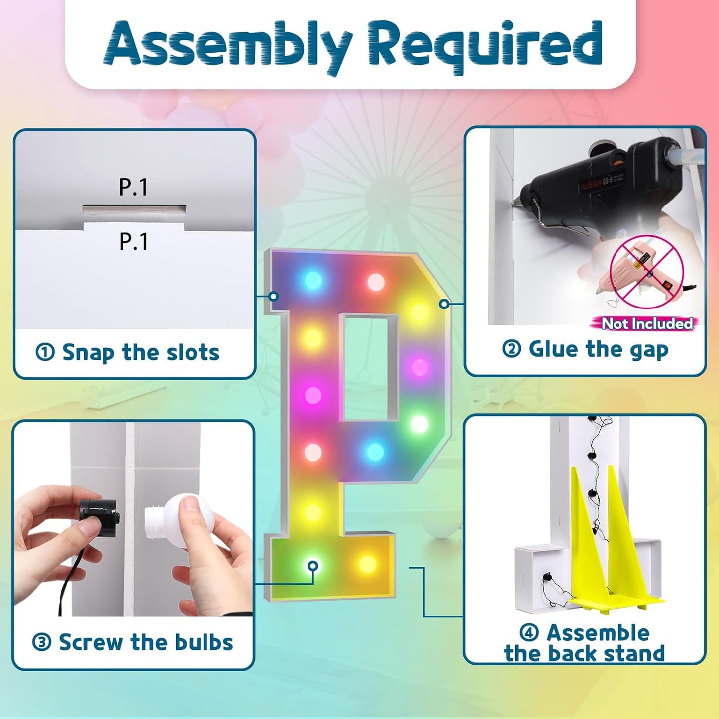 imprsv 4FT Colorful Marquee Light Up Letters P, 18 Colors Light Up Letters Alphabet Sign with Remote, Giant Letters for Events, Large Sign for Birthday Engagement Anniversary Wedding Party Decor