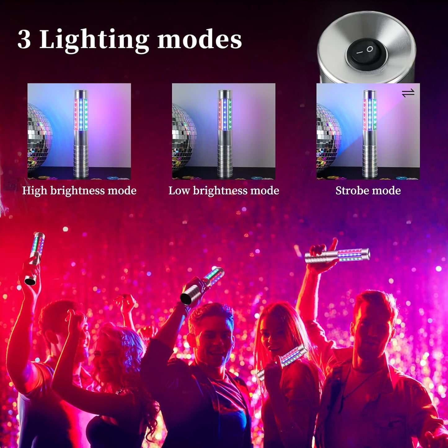 8 Pieces RGB LED Strobe Baton Light Rechargeable Bottle Service Sparklers Stick Reusable Champagne Bottle Handheld LED for Club Stage Nightclub Party Concert Event Bar Outdoor - Silver