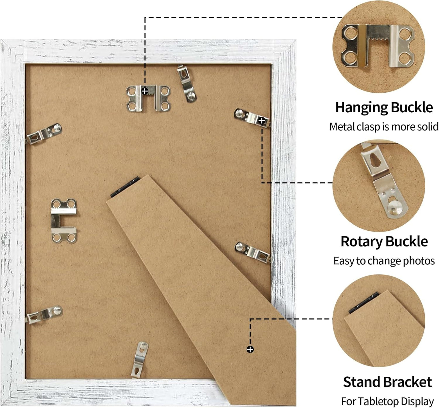8.5x11 Picture Frame Set of 4, Distressed White Certificate Frame with Real Glass, Wood Photo Frames 8.5 by 11 Diploma Document for Wall Hanging and Tabletop Display