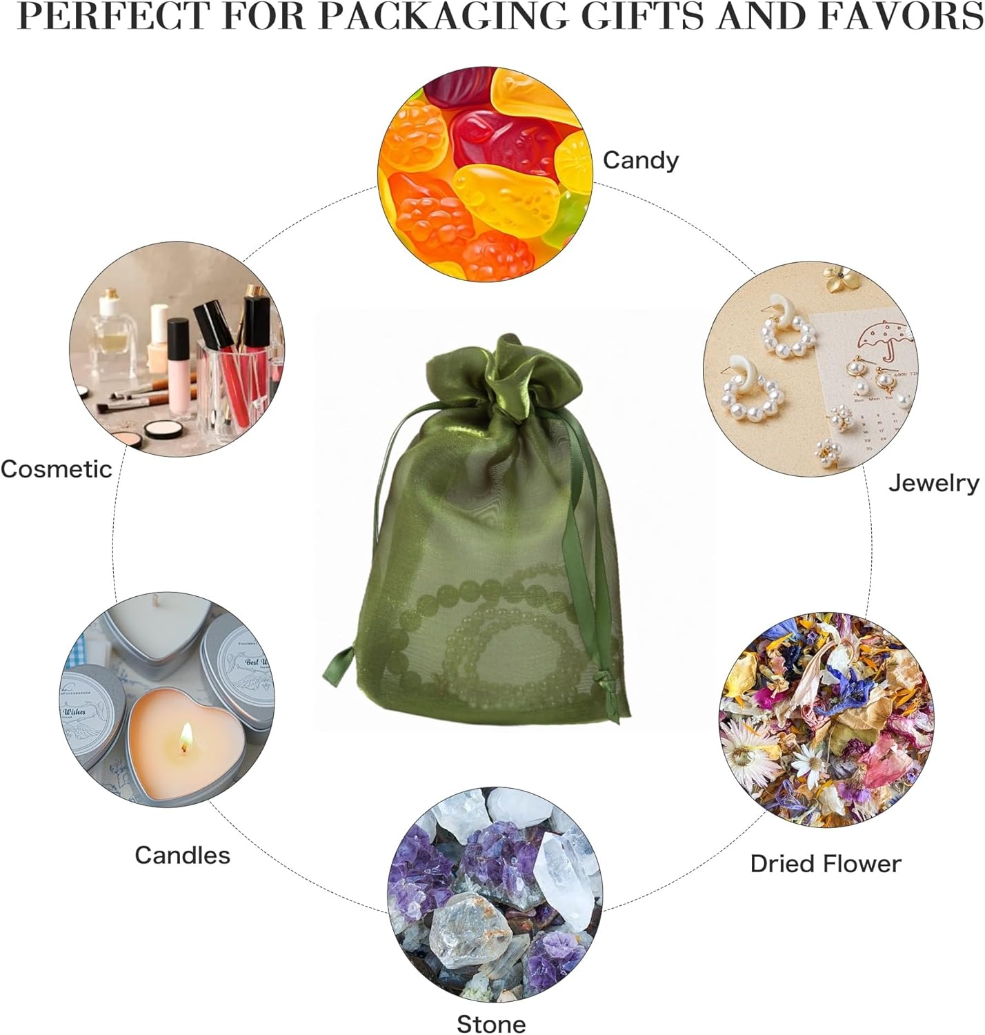 QIANF 20 Pcs Moss Green Small Organza Bags 4X6 inch for Wedding Favors with Drawstring, Mini Mesh Gift Bags Jewelry Pouch for Candy Bridal Shower Party Favor Baby Shower Christmas