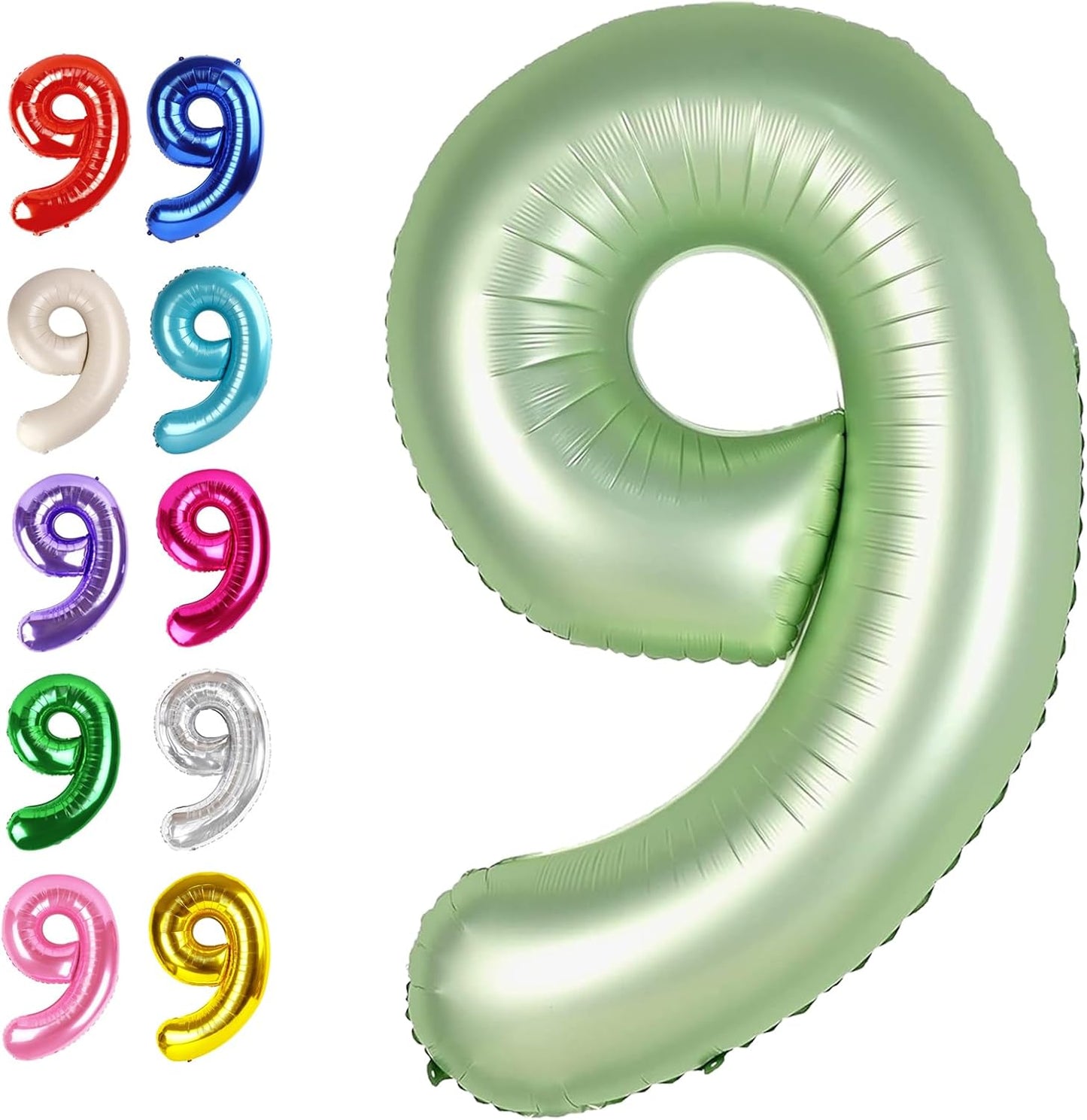Big Sage Green 40 Inch 9 Balloon Number, Jumbo Giant 9th 19 29 39 49 99 Birthday Party Decorations, Large Oliver Green Foil Balloons Anniversary Birthday Party Engagement Decorations