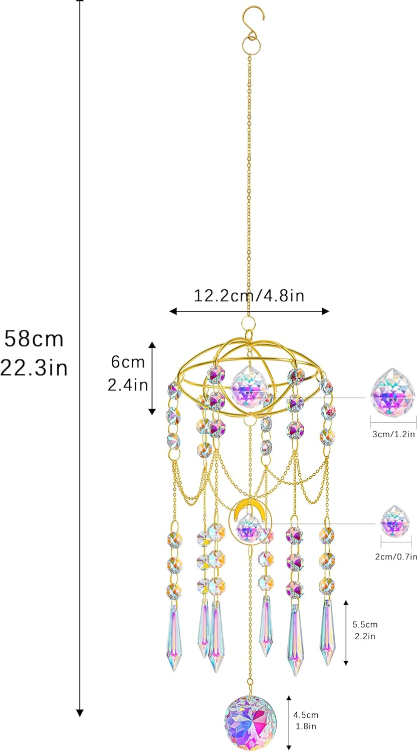 H&D HYALINE & DORA Colored Prisms Crystal Suncatcher Gold Window Sun Catcher Hanging Wind Chime Rainbow Sun Catcher for Home Garden Porch
