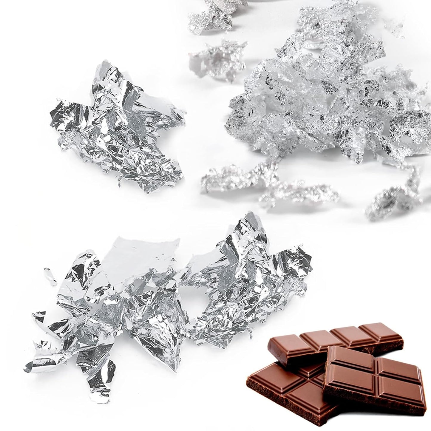 Edible Silver Leaf, Silver Leaf Cake Decoration Gold Flakes Food Gold Foil Decoration Baking Gold Foil Decor Chocolates Decor Silver Leaf Sheets for Cooking Dessert Decoration Crafts Makeup (Silver)