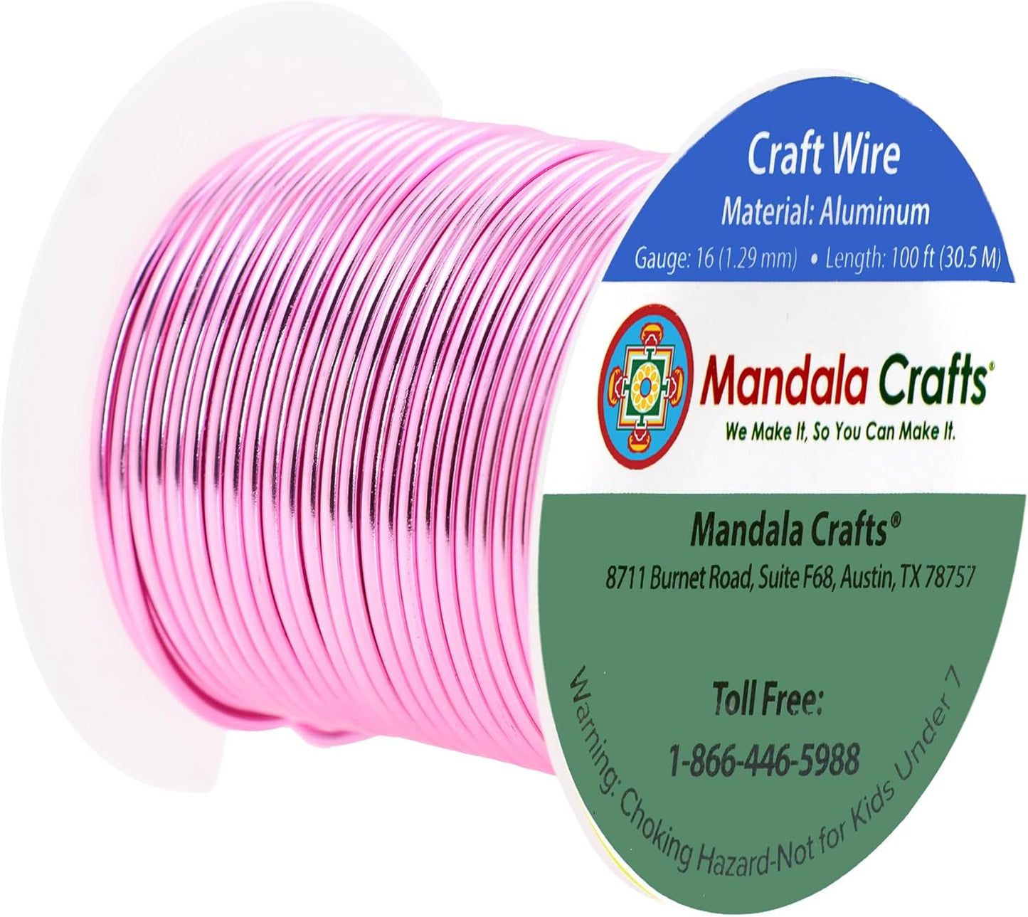 Mandala Crafts 16 Gauge Anodized Aluminum Craft Wire for Jewelry Making - 100 FT Colored Flexible Pink Wire - Bendable for Bonsai Armature Crafting Sculpting