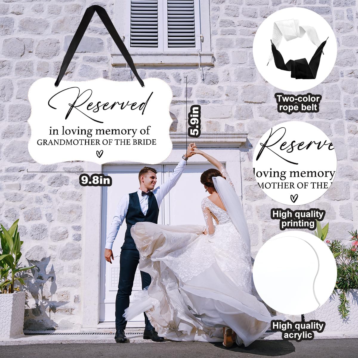 Acrylic Wedding Sign, Ring Bearer Sign, Reserved Seating Signs, for Grandmother of The Bride, Rustic Wedding Decor Signs, Acrylic Wall Art With Ribbon for Chairs Weddings Decor (White)