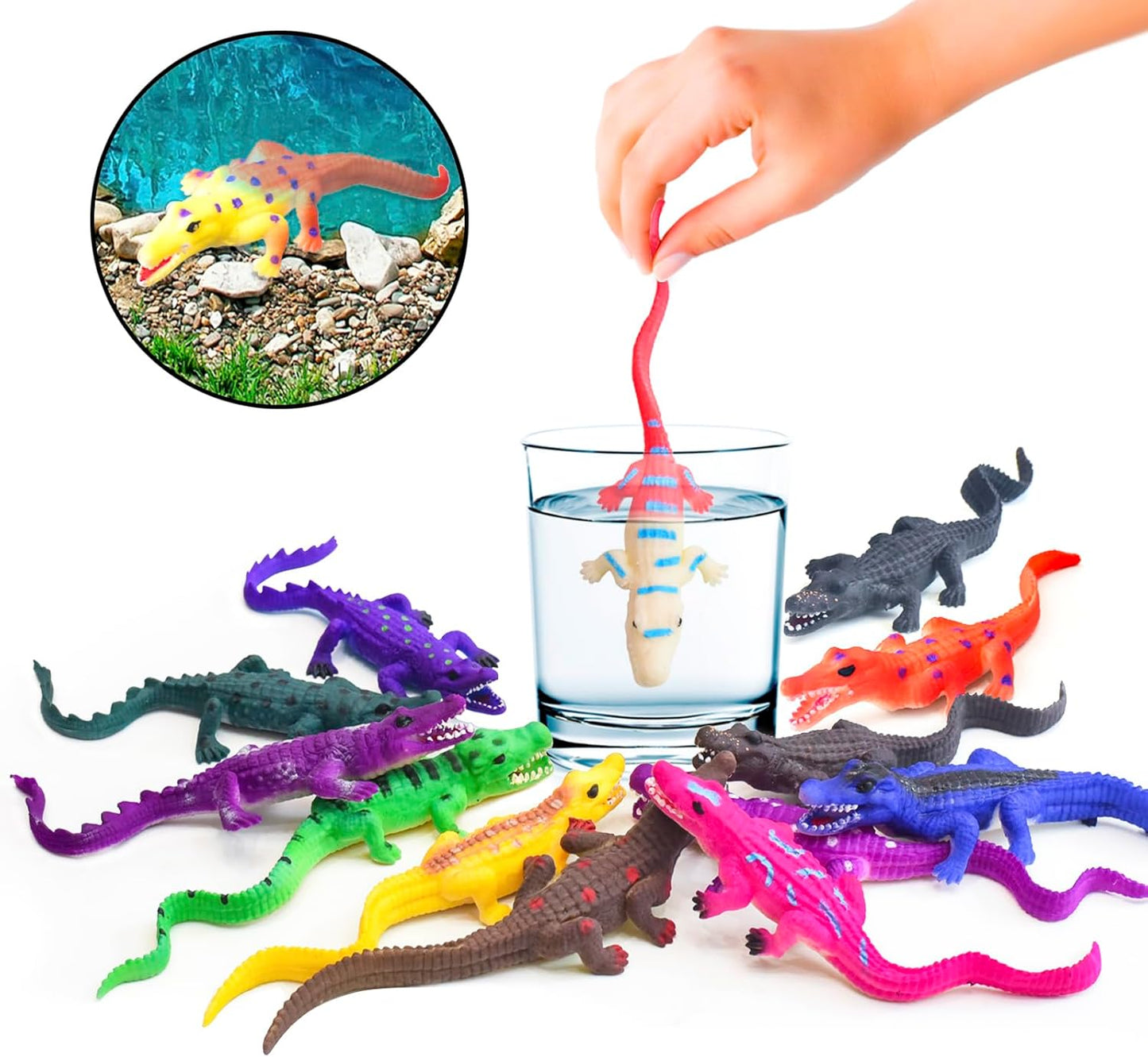 10 Pcs Alligator Animal Figure Bath Toys, Color Changing Crocodile Toy, for Kids 3 Years and up, for Themed Parties, Cake Topper, Kids Easter Basket, Stress Relief Adults
