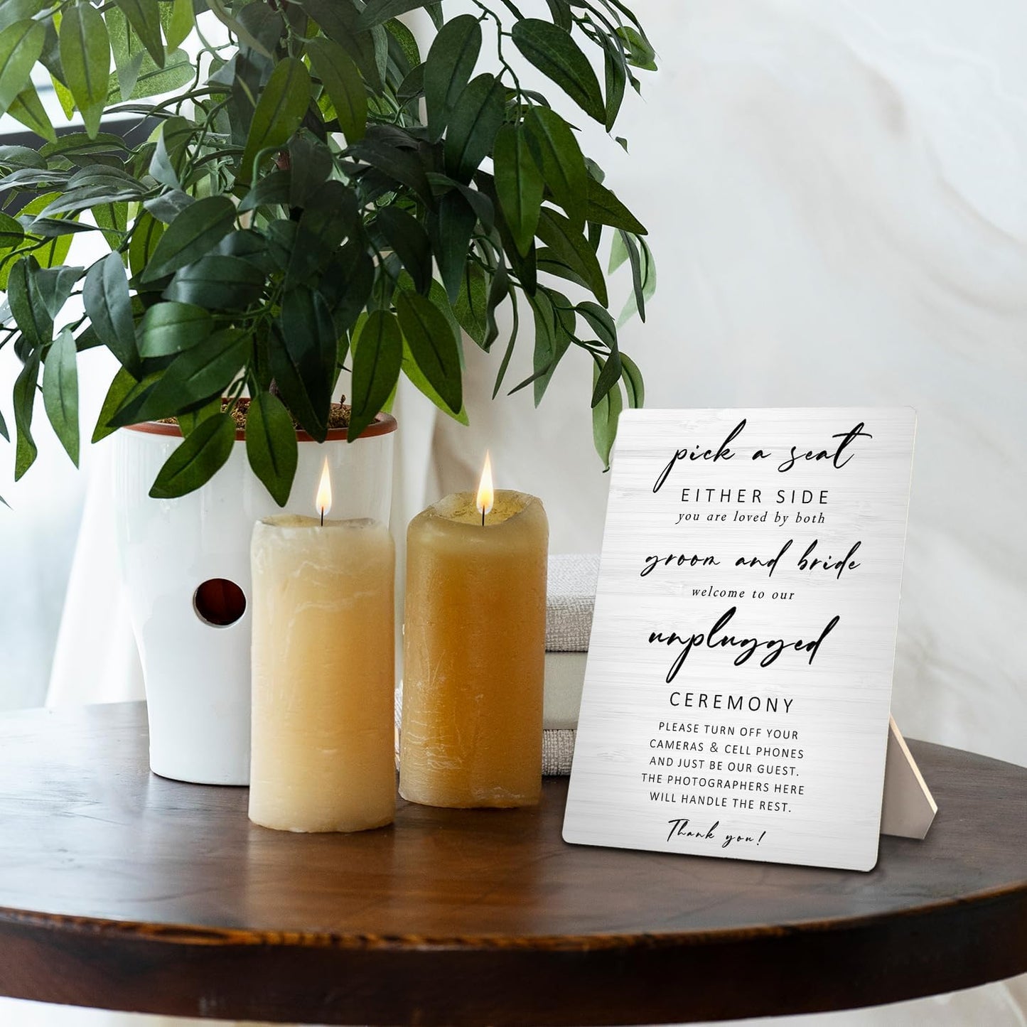 Unplugged Ceremony Sign for Wedding, Wooden Wedding Sign Stand 5x7inch, Wedding Signs for Ceremony and Reception, Wedding Table Decorations