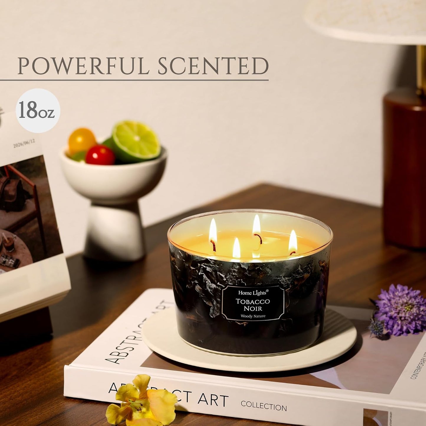 HomeLights Scented Candles for Women & Men, 18oz Candle Jars Aromatherapy 4-Wick Candle, Ideal for Industrial Chic Home Decor and Gifts, Tobacco Noir Fragrance