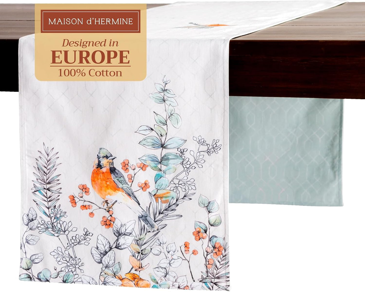 Maison d' Hermine Table Runner 100% Cotton Double Layer Table Runners 72 inches Long for Thanksgiving Christmas Decorations Home Kitchen Dining Party Wedding (Whitish Shabby Chique, 14.5" x 72")