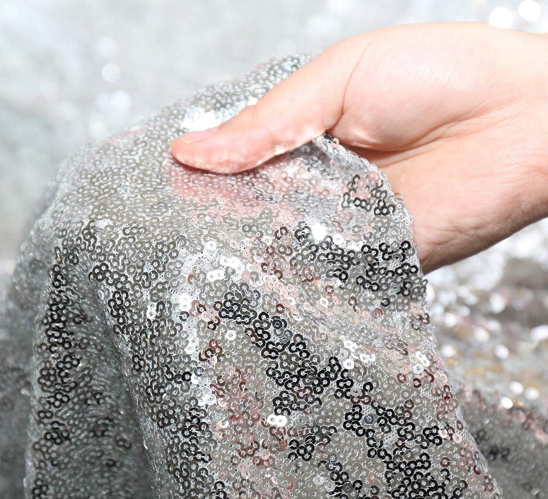 Poise3EHome Silver Sequin Backdrop Curtains,2ft x 8ft Sequin Photography Backdrop Curtain 2 Panels for Party Decoration