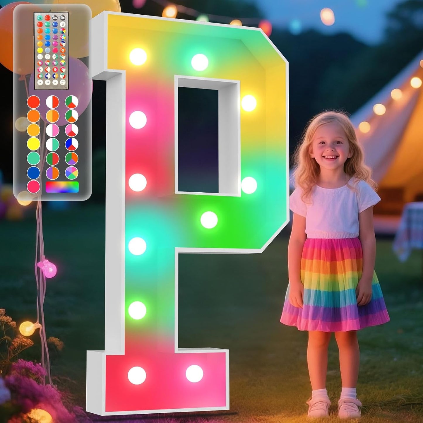 Ledido 4FT Marquee Light Up Letters, 34 Colors Changing Marquee Letter 4 Feet Tall with Remote, Big Letters for Party Wedding Graduation Birthday Decorations, Large Light Up Letter P