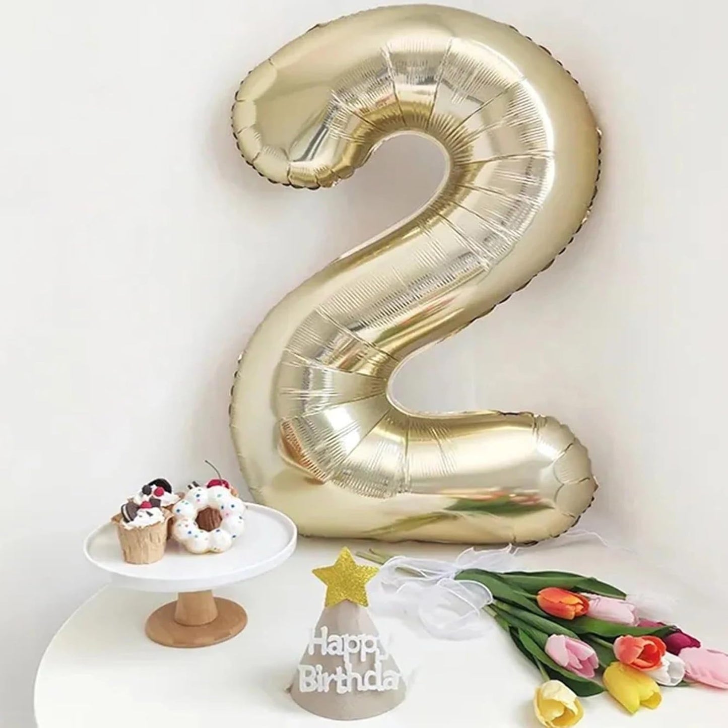 40 Inch Number 2 light gold Large Numbers Balloon 0-9 Birthday Party Decorations,Foil Mylar Big Number Balloon Digital 2 for Birthday Party Supplies Wedding Decorations(Number 2)
