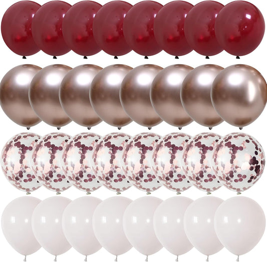 Burgundy Red Balloons, 35PCS Maroon and White Latex Balloons, Wine Red and Rose Gold Confetti Balloon for Birthday Wedding Anniversary Engagements New Year Valentines Day Party Decorations Supplies
