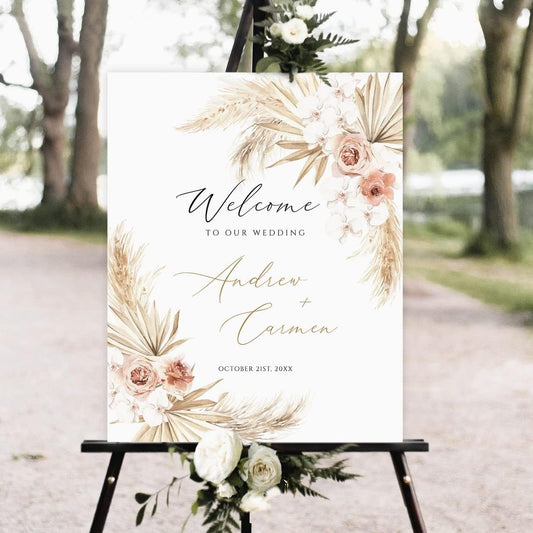 Pampas Grass Boho Wedding Welcome Sign