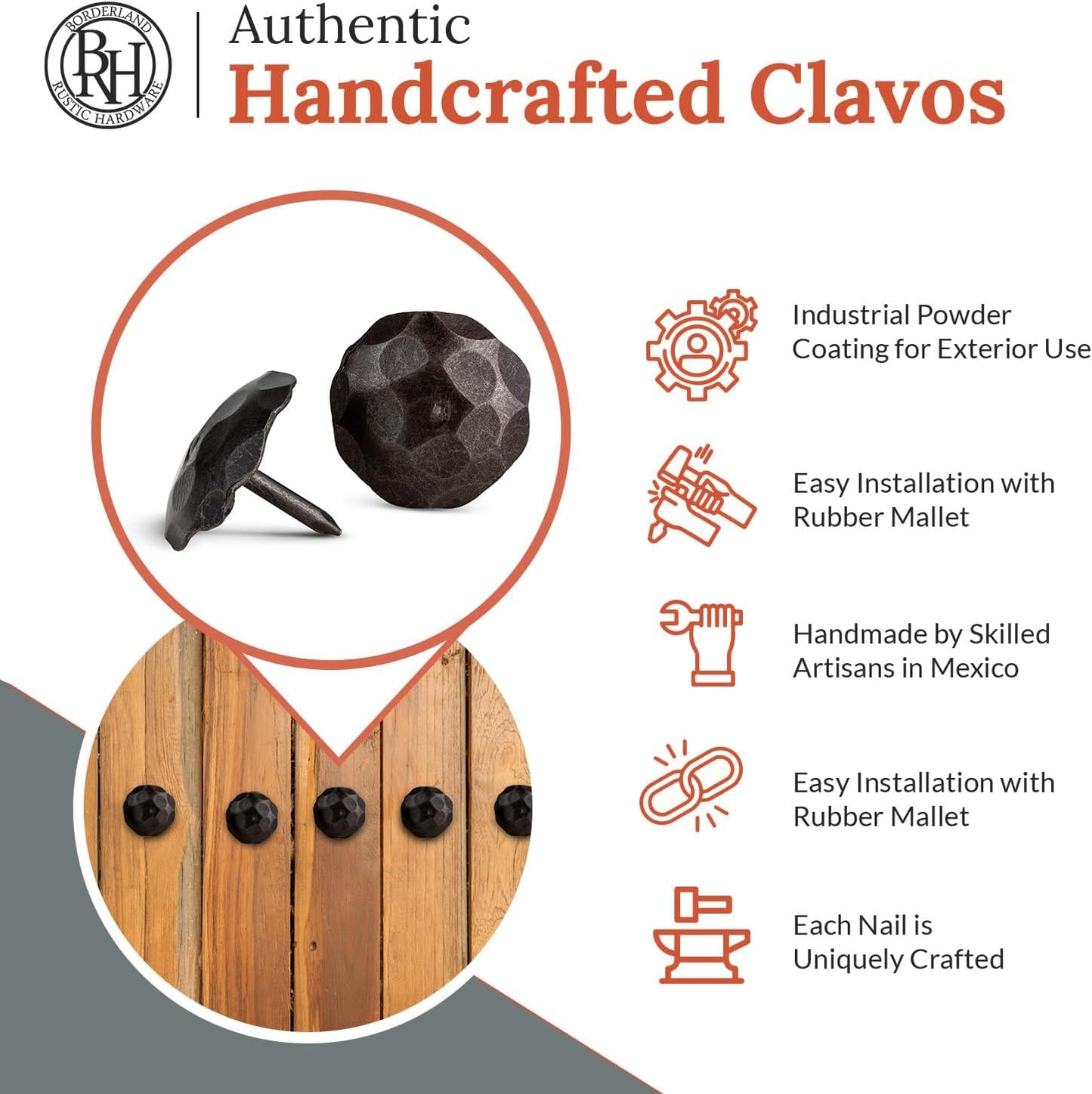 10 Pack 1" Small Round Head Iron Clavos Decorative Nails – Sealed Unfinished – Handmade Handmade Rustic Round Fasteners for Farmhouse Shutter, Barn Door, Shutters and Gates – Ornamental Wood Accent