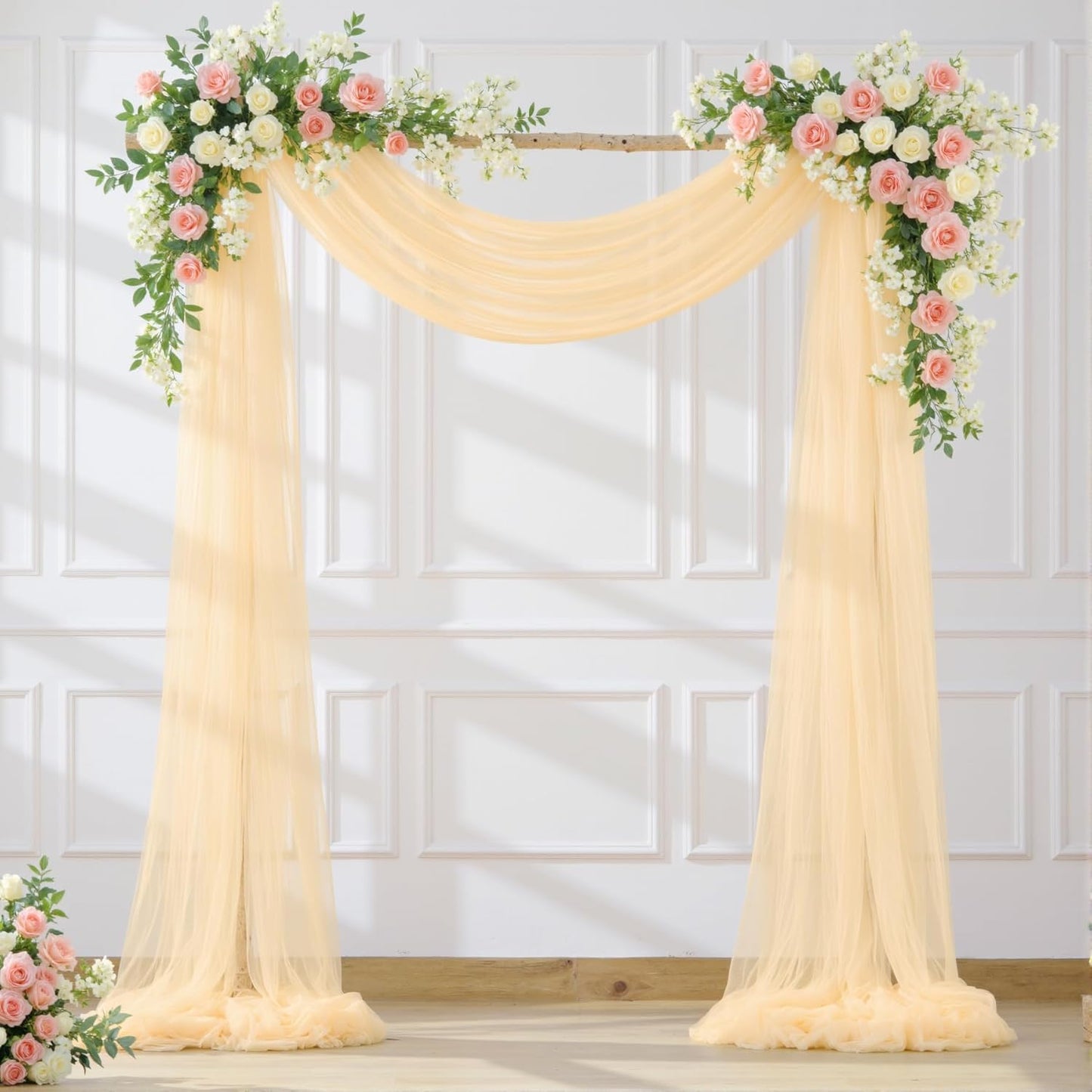 Wedding Arch Draping Fabric Backdrop 2 Panel 30" x 19Ft Champagne Drapes Curtains for Wedding Reception Sheer Tulle Backdrop Curtain for Ceremony Birthday Party Baby Shower Arbor Ceiling Decorations