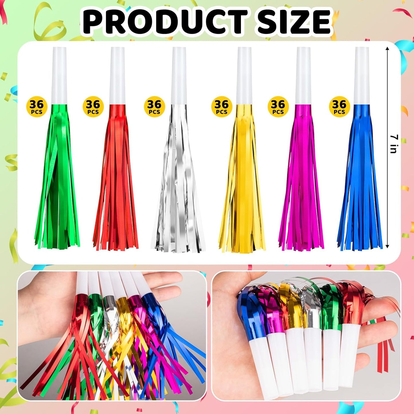 36 Pcs Noise Makers Birthday Blowers Glitter Metallic Fringed Party Blow Horns for Birthday Baby Shower Wedding Graduation Sporting New Year Party Favors Supplie（Multiple Color）