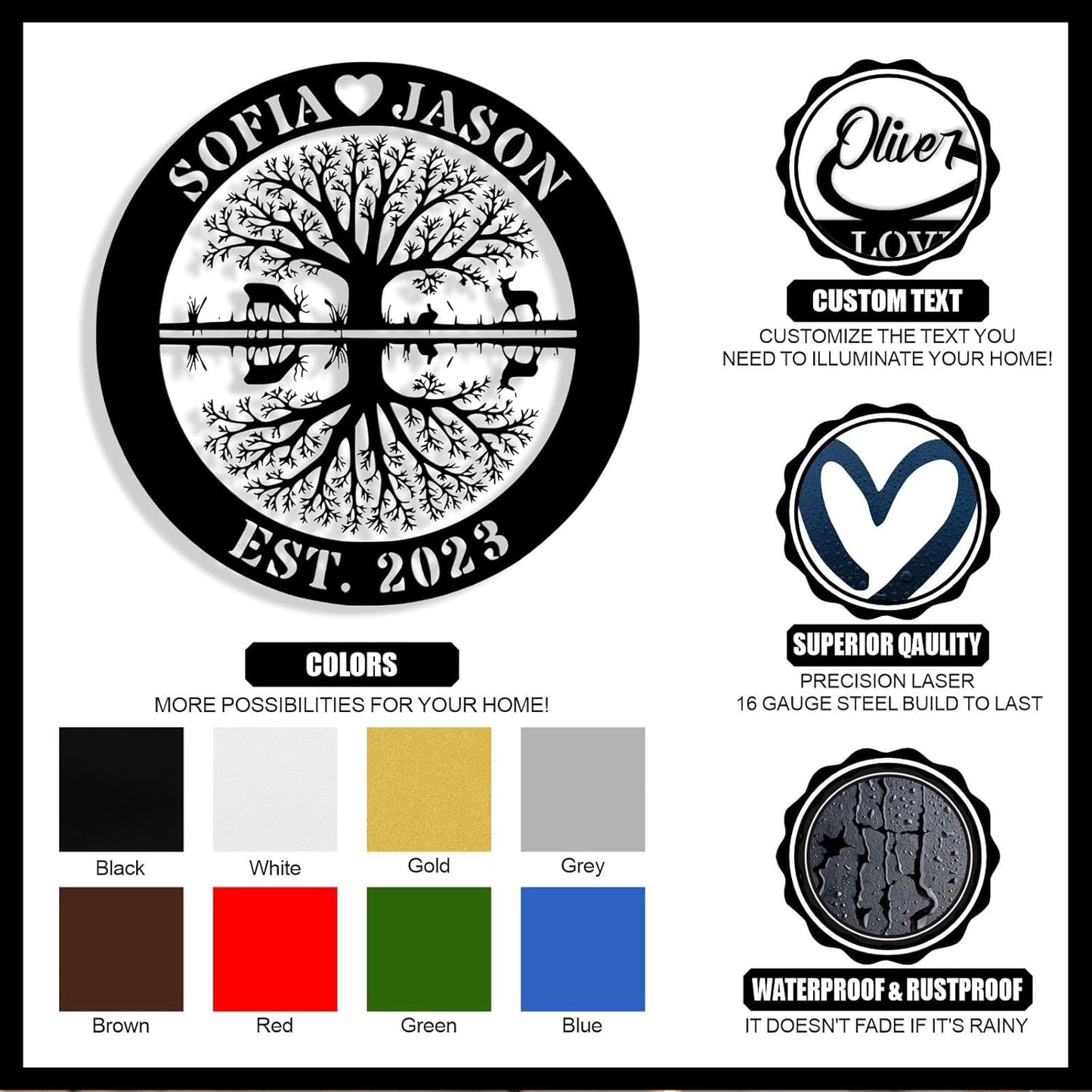 Personalized Tree of Life Metal Sign Wall Art Decor, Custom Wedding Gifts for Couples, Custom Family Name Sign, Christmas Valentine's Day Housewarming Gifts